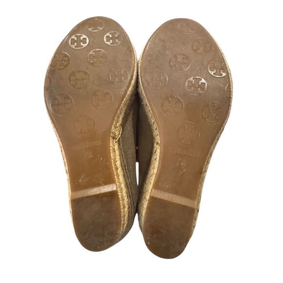 Tory Burch Jackie Canvas Natural Peep Toe Espadrille Wedges 7 - Picture 5 of 5